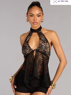 Windsor Sheer Temptation Lace Halter Top - Medium - New